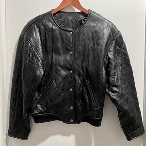 Express Leather Quilted Strong Shoulder Goth Rock Biker 90s Y2K Bomber Jacket 4